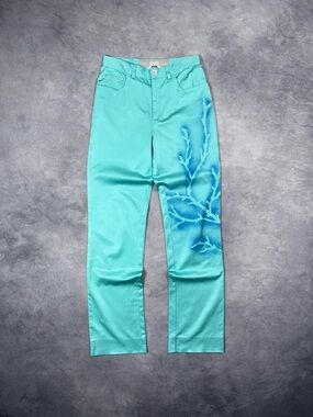 RARE VERSACE JEANS COUTURE Y2K Frutiger Floral Turquoise Archive Luxury Pants